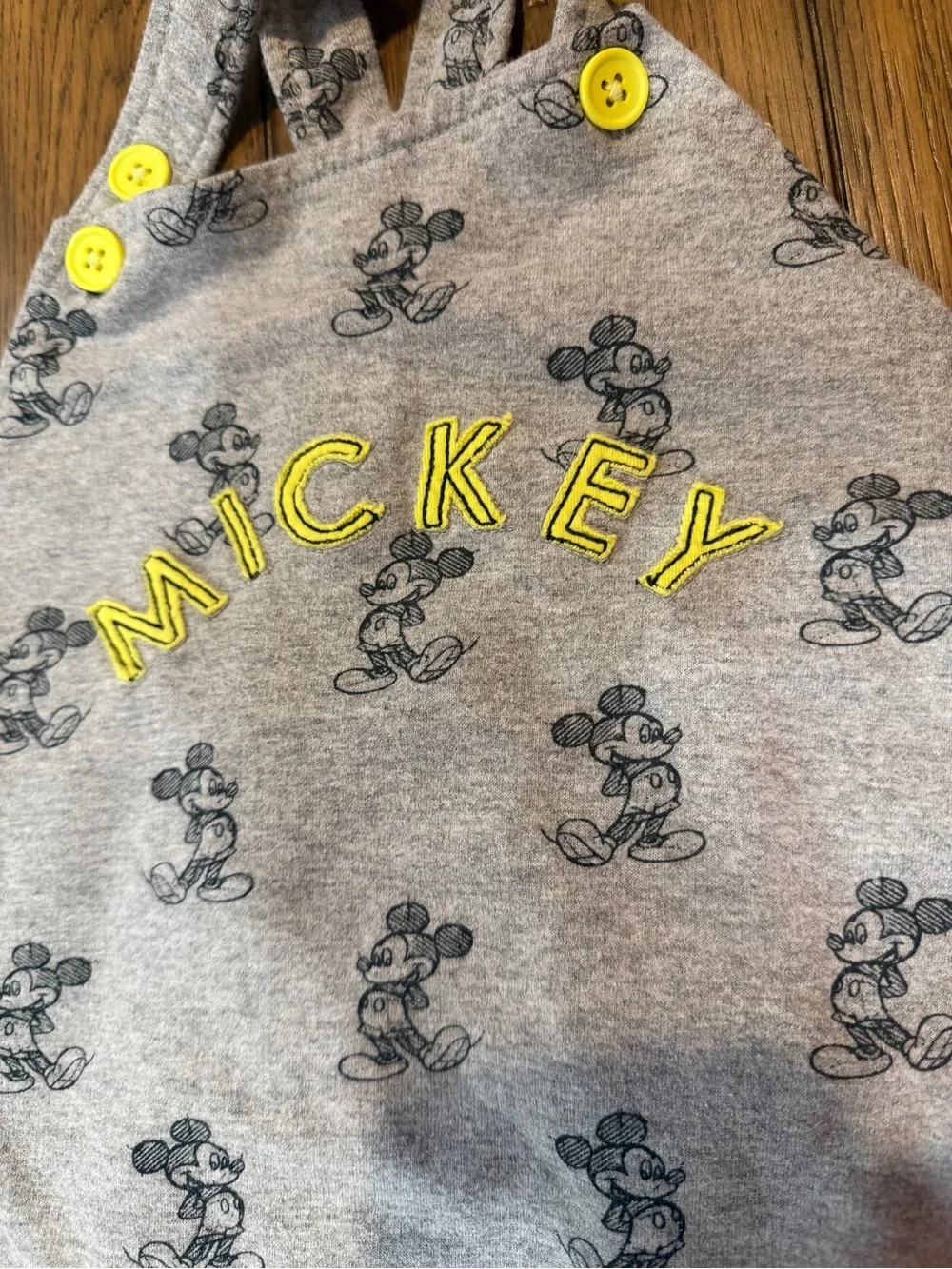 Disney Mickey Gray Overalls with Yellow Accents
